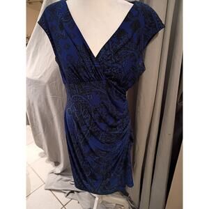 Lauren Ralph Lauren Dress Blue Paisley Ruching At Waist Side Slit Sleeveless  14